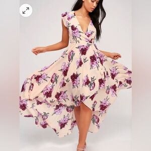 Lulus French Countryside Blush Floral Print High-Low Dress